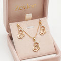 Heart Pendant Necklace Set for Women | Gold Tone Double Heart Jewelry Set with CZ Accents & Matching Earrings