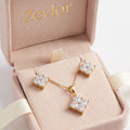 Princess Cut CZ Pendant Necklace Set for Women | Gold Tone Geometric Jewelry Set | Matching Stud Earrings Gift Set