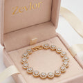 Halo CZ Tennis Bracelet for Women | Gold Tone Round Link Bracelet | Cubic Zirconia Statement Jewelry Gift
