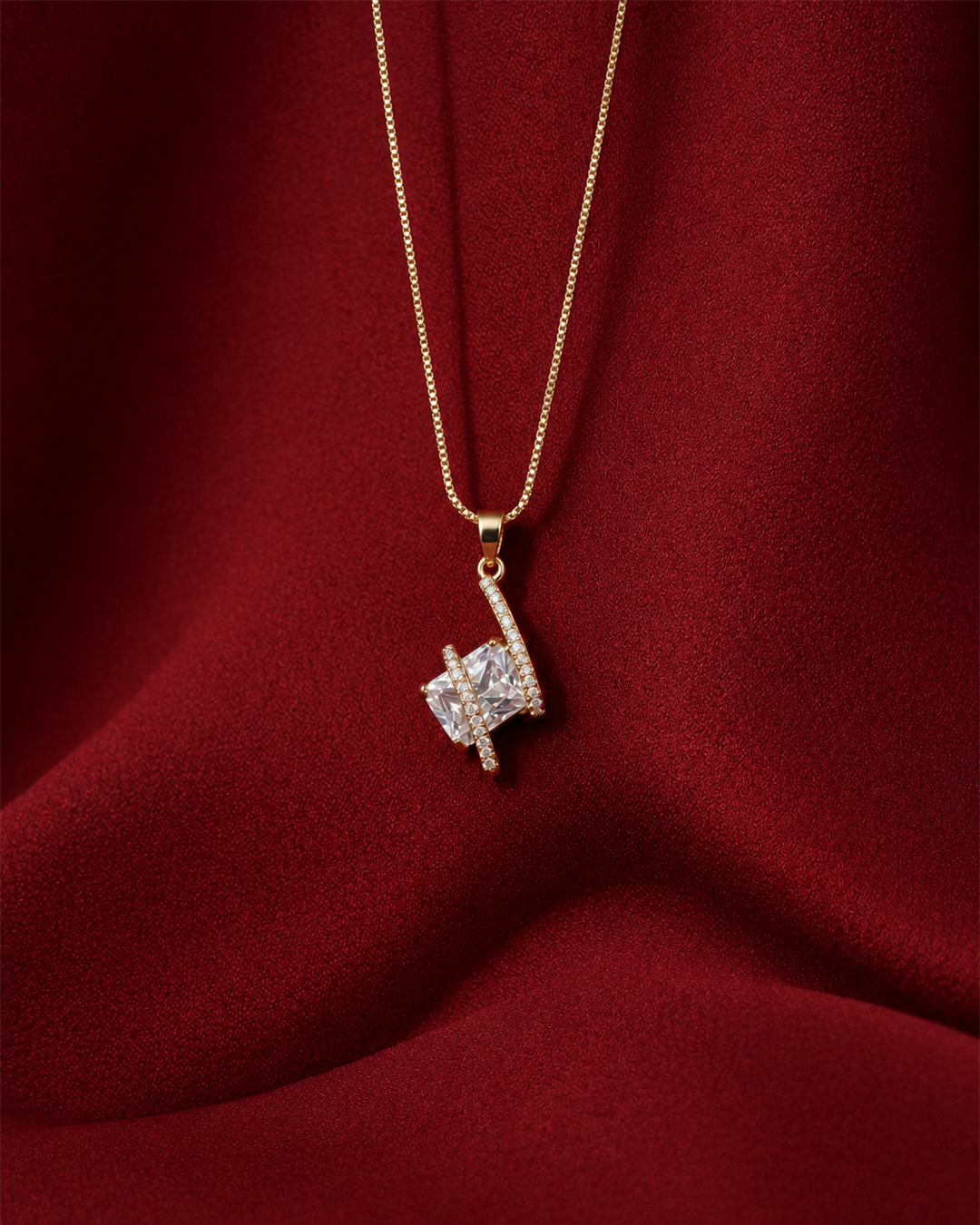 Square Crystal Pendant Necklace for Women | Gold Tone Minimalist Jewellery