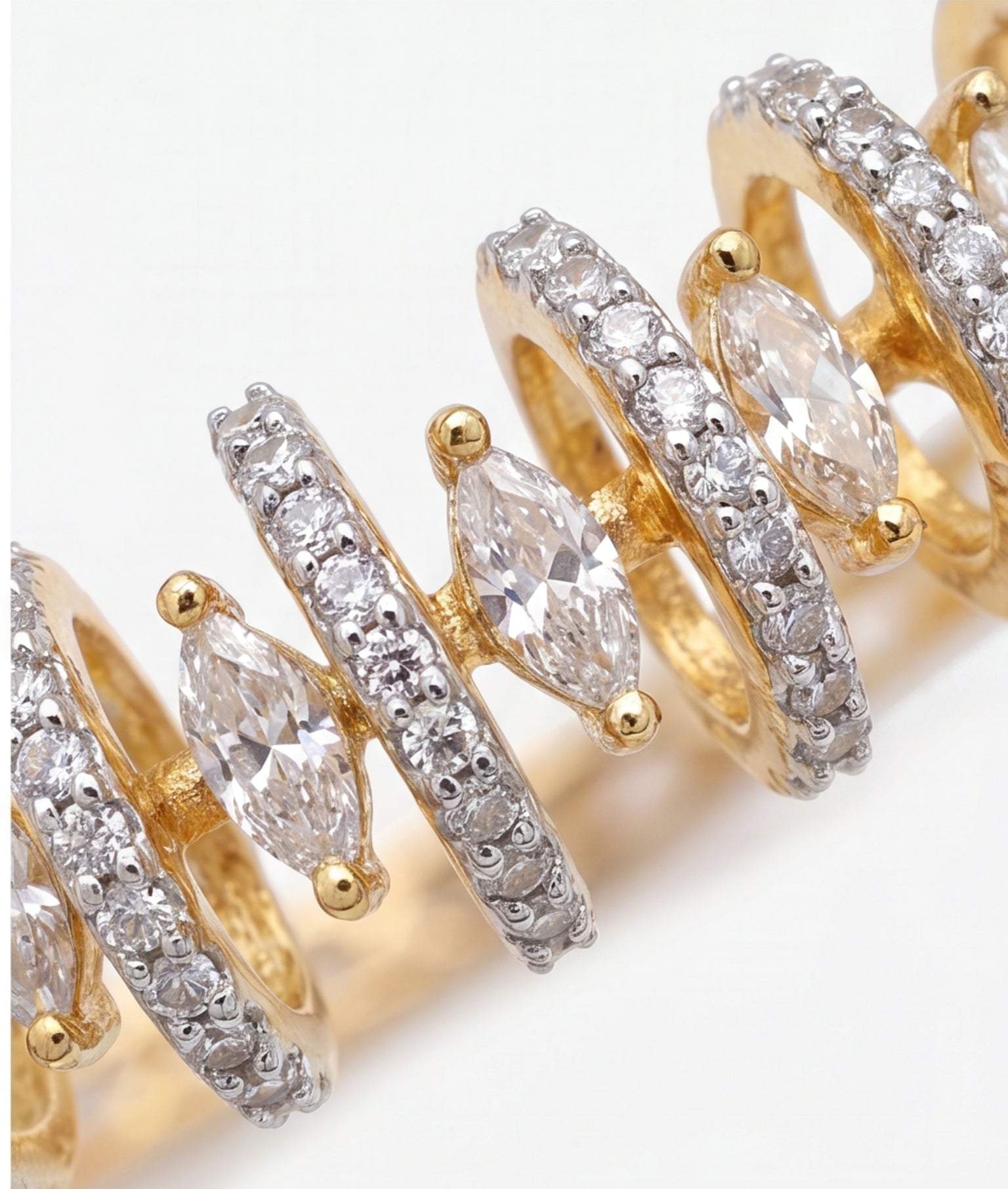 Gold CZ Marquise Bangle Bracelet for Women | Openwork Cubic Zirconia Hinged Bracelet | Elegant Statement Jewelry