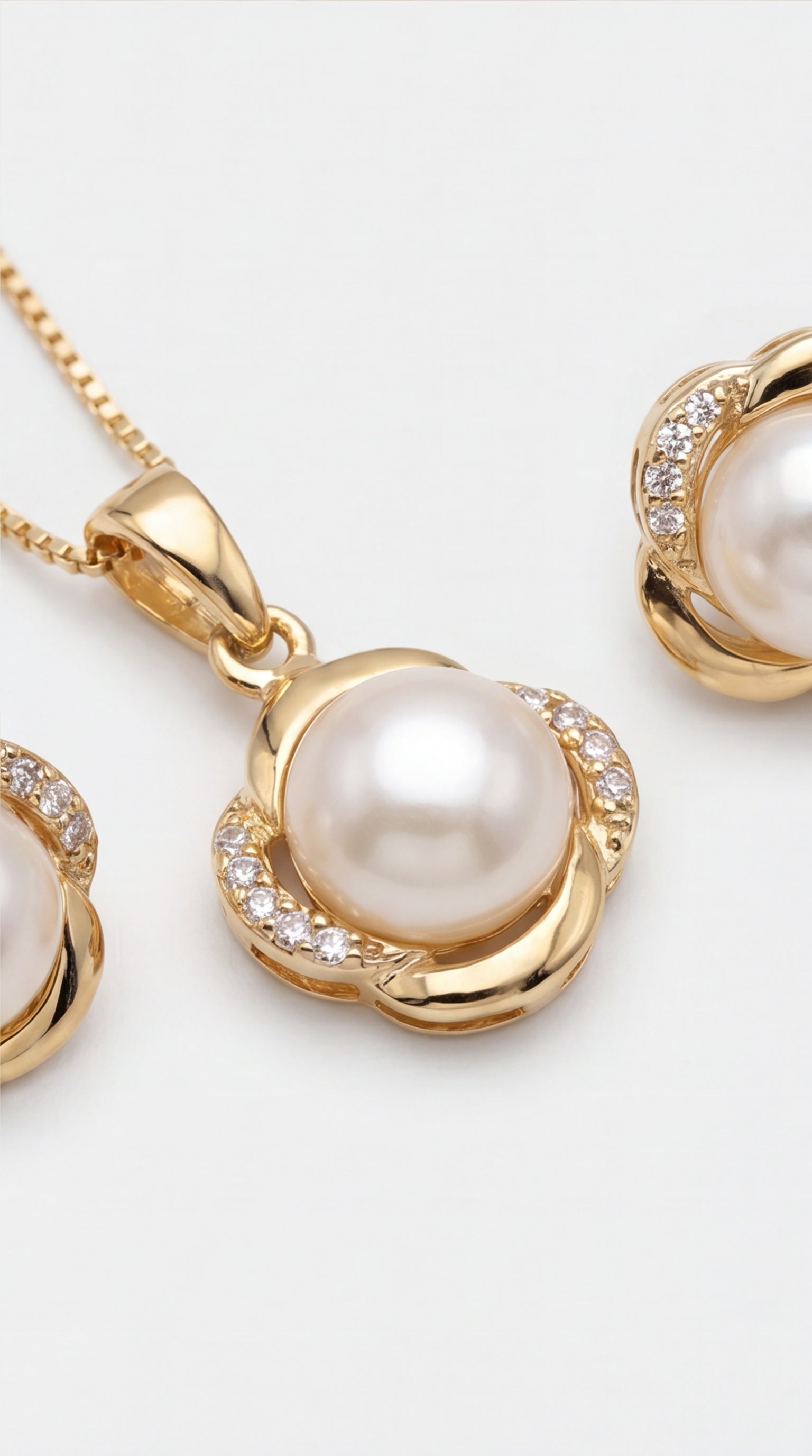 Pearl Pendant Necklace & Earrings Set for Women | Gold Tone CZ
