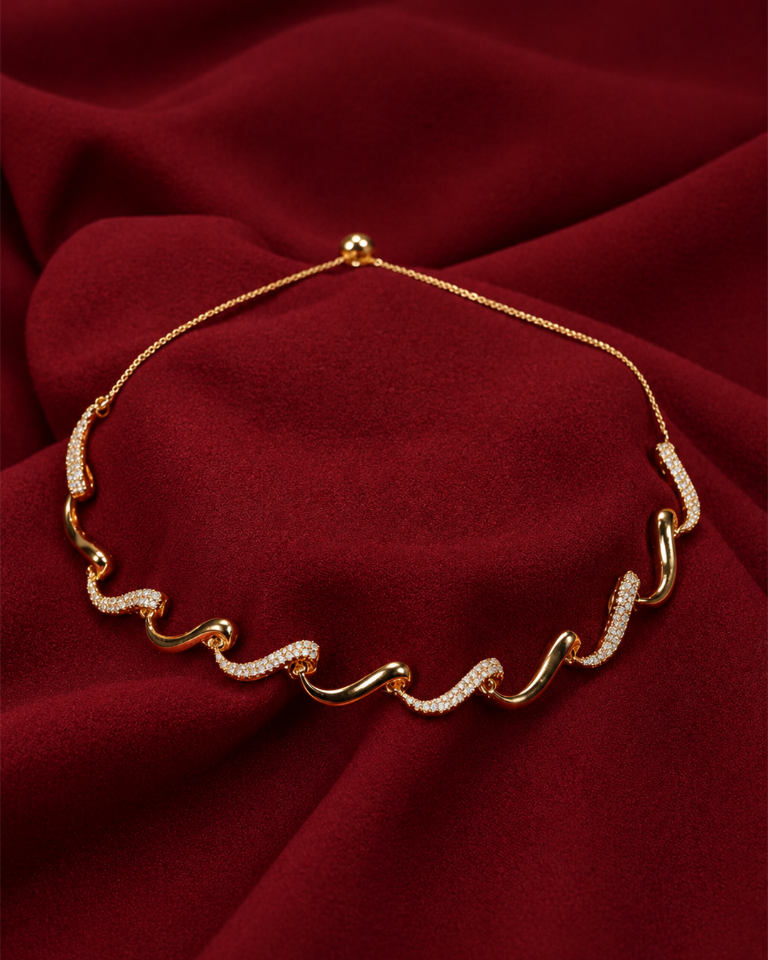 Gold Tone Wavy Necklace for Women | Elegant Modern Statement Jewellery