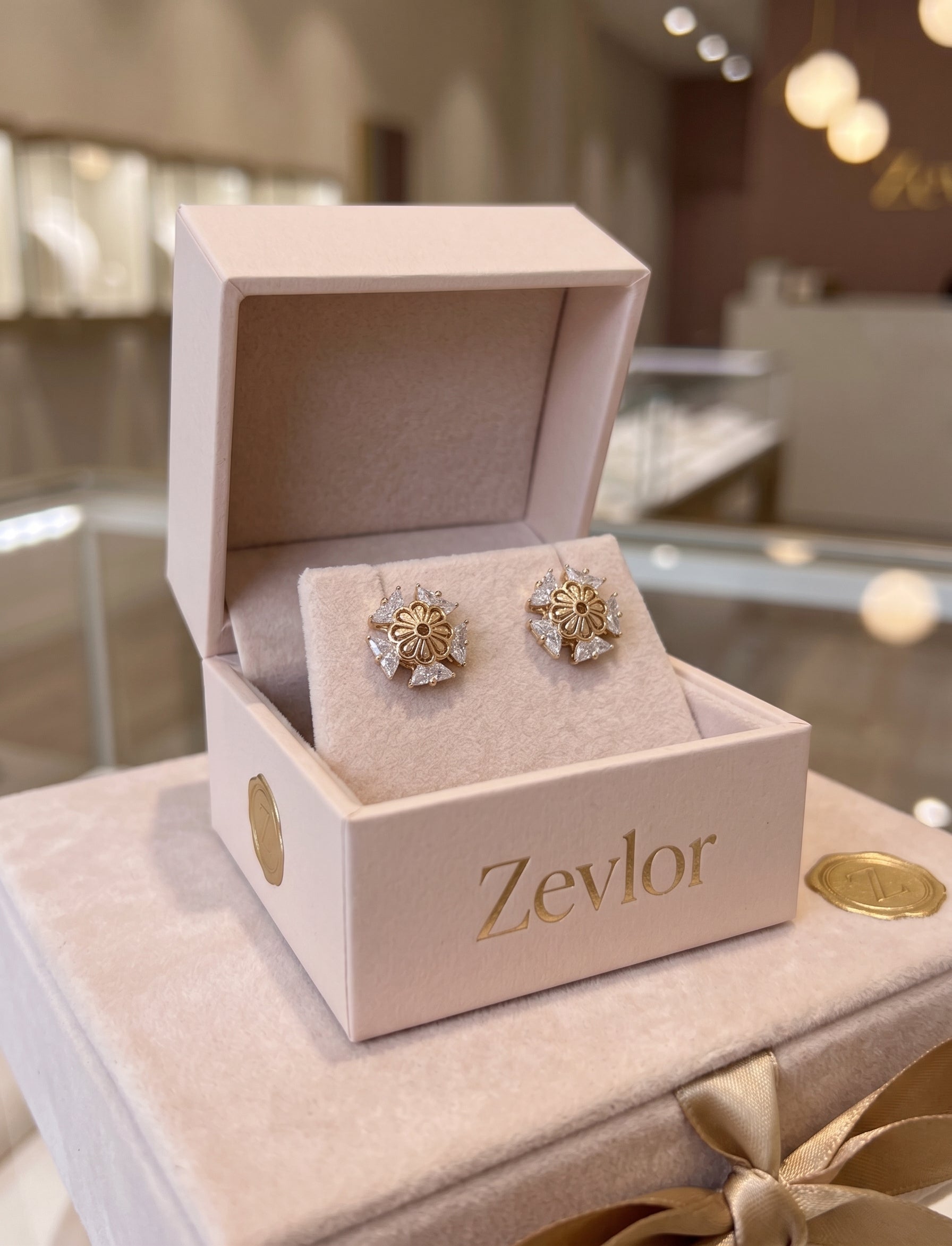 Floral CZ Stud Earrings for Women | Gold Tone Crystal Flower Earrings | Elegant Party Wear Brass Jewelry