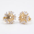 Floral CZ Stud Earrings for Women | Gold Tone Crystal Flower Earrings | Elegant Party Wear Brass Jewelry
