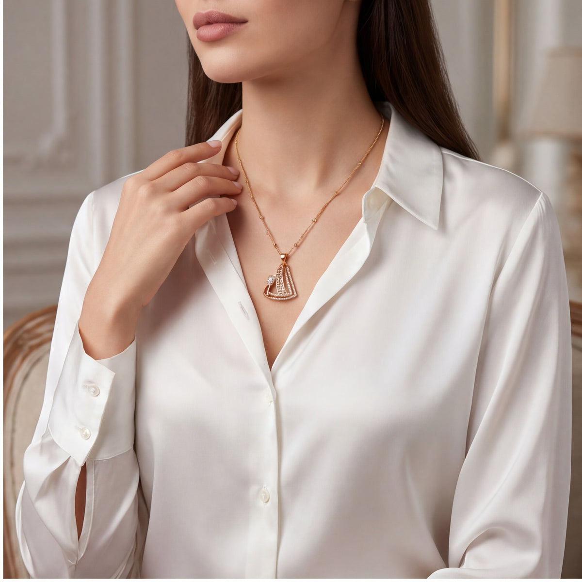 Geometric Crystal Pendant Necklace & Earrings Set for Women | Gold Tone Statement Jewellery