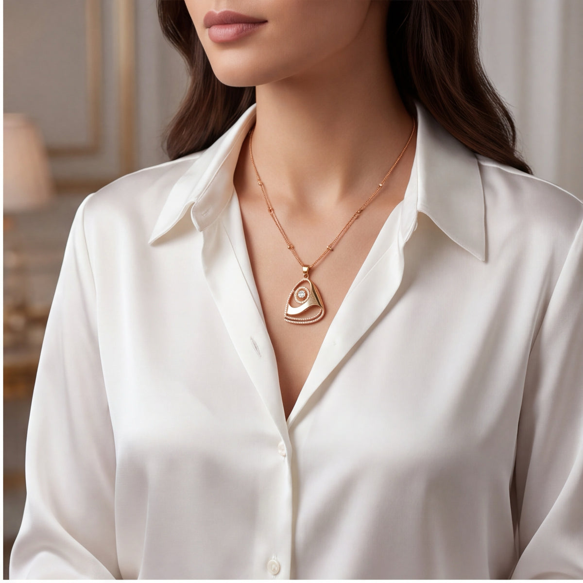 Clear Crystal Triangle Necklace & Earrings Set for Women | Gold Tone Statement Jewellery