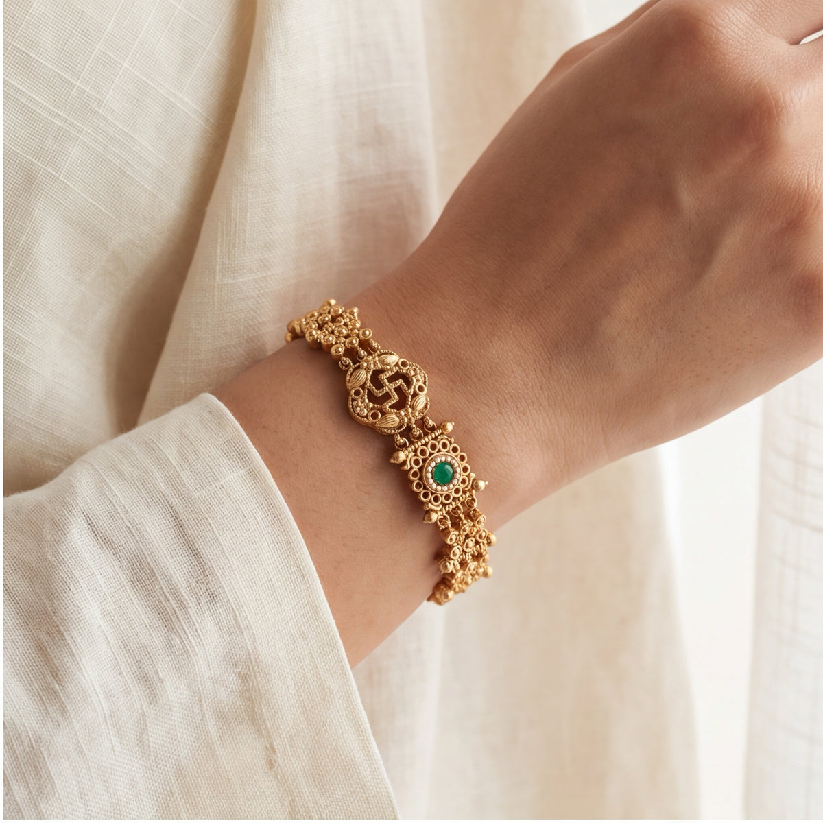 Traditional Pink & Green Stone Bracelet for Women | Gold Tone Ethnic Jewellery