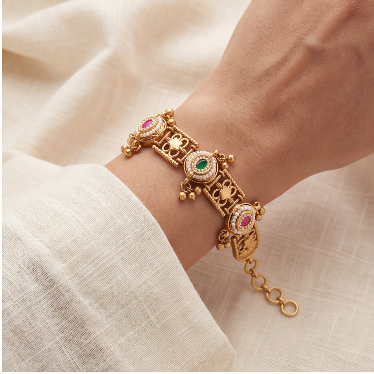 Traditional Multicolor Stone Bracelet for Women | Gold Tone Ethnic Jewellery
