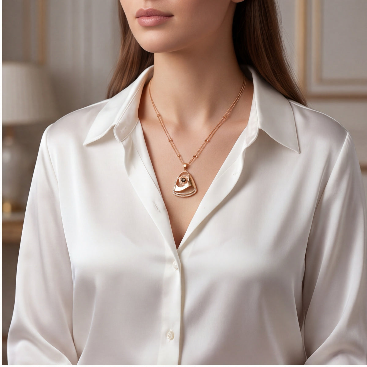 Black Crystal Triangle Necklace & Earrings Set for Women | Gold Tone Statement Jewellery