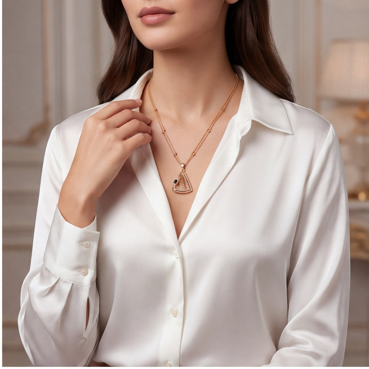 Black Crystal Geometric Pendant Necklace & Earrings Set for Women | Gold Tone Statement Jewellery
