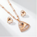 Black Crystal Triangle Necklace & Earrings Set for Women | Gold Tone Statement Jewellery