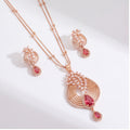 Ruby Red Crystal Floral Necklace & Earrings Set for Women | Rose Gold Tone Jewellery