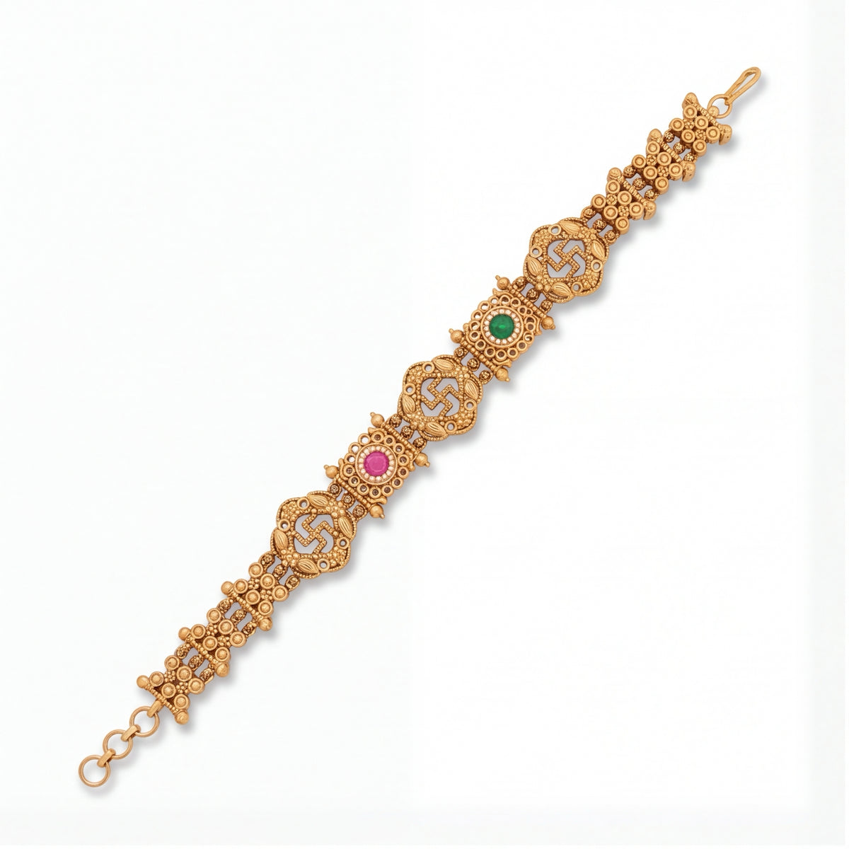 Traditional Pink & Green Stone Bracelet for Women | Gold Tone Ethnic Jewellery