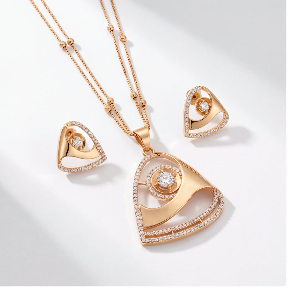 Clear Crystal Triangle Necklace & Earrings Set for Women | Gold Tone Statement Jewellery