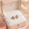 Gold Tone CZ Leaf Stud Earrings for Women | Brass Crystal Earrings | Elegant Minimalist Party Wear Jewelry Gift