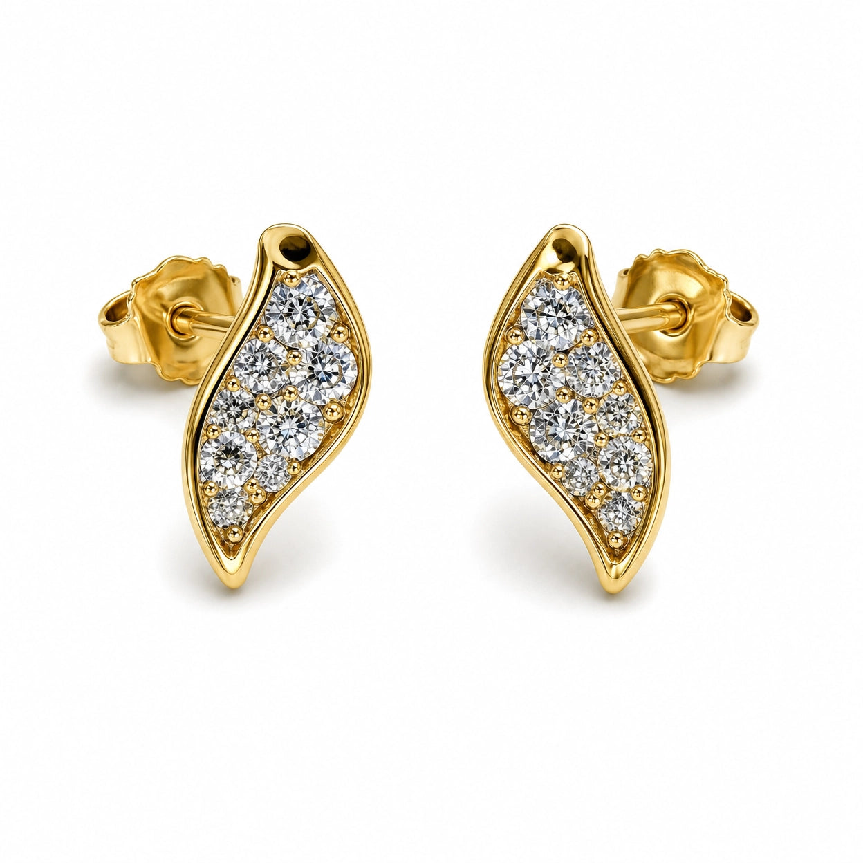 Gold Tone CZ Leaf Stud Earrings for Women | Brass Crystal Earrings | Elegant Minimalist Party Wear Jewelry Gift