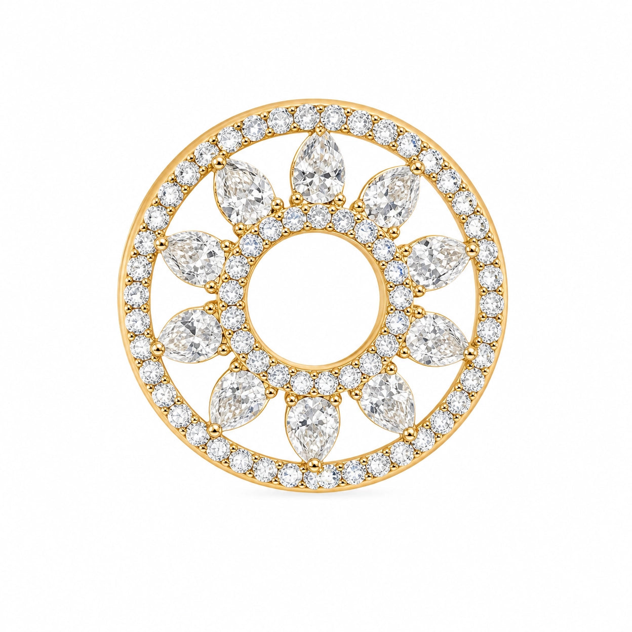 Sunburst CZ Stud Earrings for Women | Gold Tone Circular Earrings | Floral Crystal Party Wear Brass Jewelry