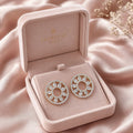 Sunburst CZ Stud Earrings for Women | Gold Tone Circular Earrings | Floral Crystal Party Wear Brass Jewelry