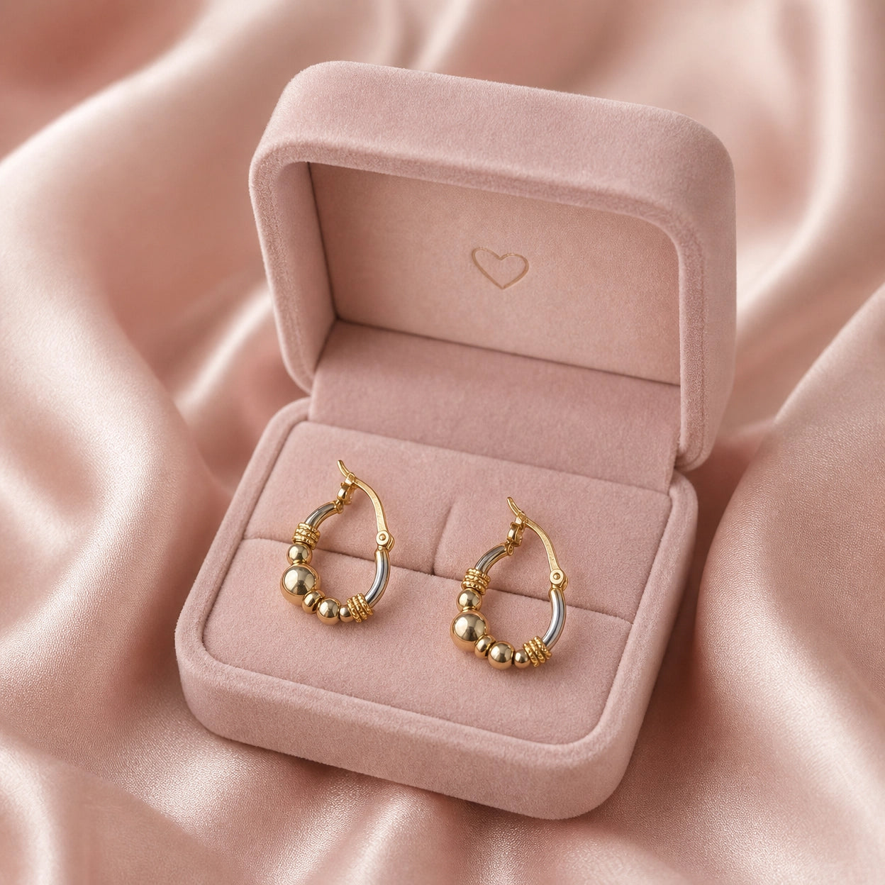 Gold Tone Beaded Hoop Earrings for Women | Minimalist Brass Hoop Earrings | Trendy Statement Jewelry