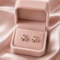 Triple CZ Stud Earrings for Women | Gold Tone Brass Crystal Earrings | Minimalist Daily Wear Jewelry Gift