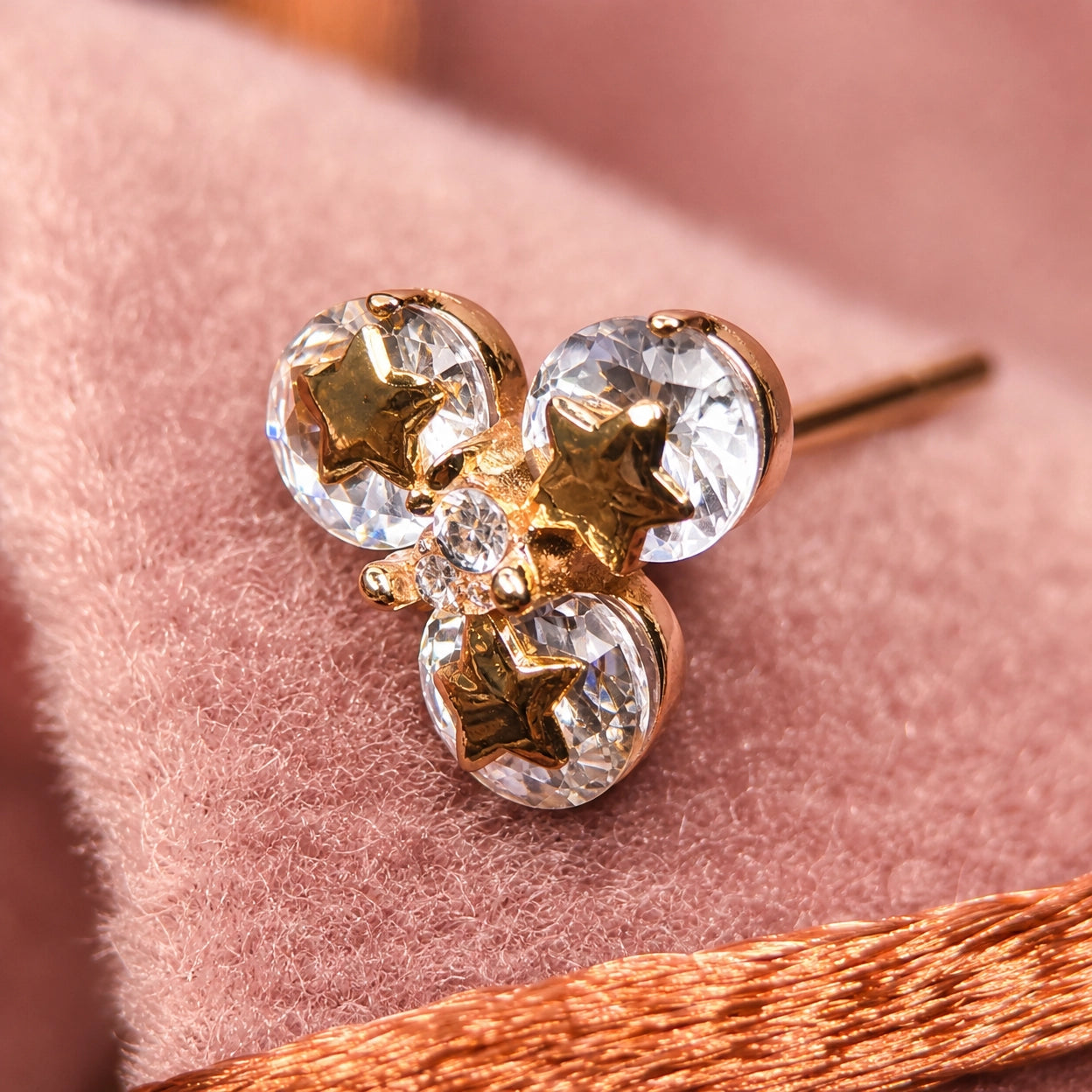 Triple CZ Stud Earrings for Women | Gold Tone Brass Crystal Earrings | Minimalist Daily Wear Jewelry Gift