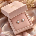 Floral CZ Stud Earrings for Women | Gold Tone Flower Earrings | Sparkling Brass Party Wear Jewelry Gift