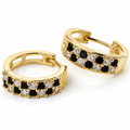 Gold Tone CZ Hoop Earrings for Women | Black & White Crystal Huggie Hoops | Trendy Party Wear Brass Earrings