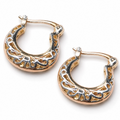 Pair of gold and silver hoop earrings on a white background