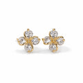 Floral CZ Stud Earrings for Women | Gold Tone Brass Flower Earrings | Elegant Daily Wear & Party Jewelry Gift