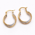 Pair of gold and silver hoop earrings on a white background