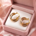 Tri Tone Layered Hoop Earrings for Women | Gold Silver Rose Gold Multi Ring Hoops | Elegant Brass Statement Jewelry