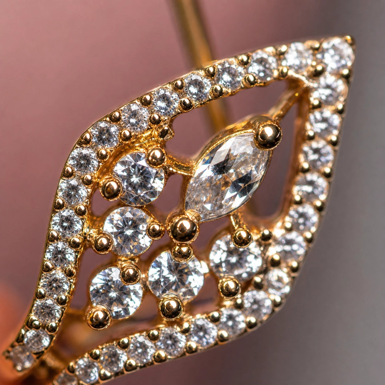 Leaf CZ Stud Earrings for Women | Gold Tone Brass Earrings | Elegant Marquise Crystal Party Wear Jewelry